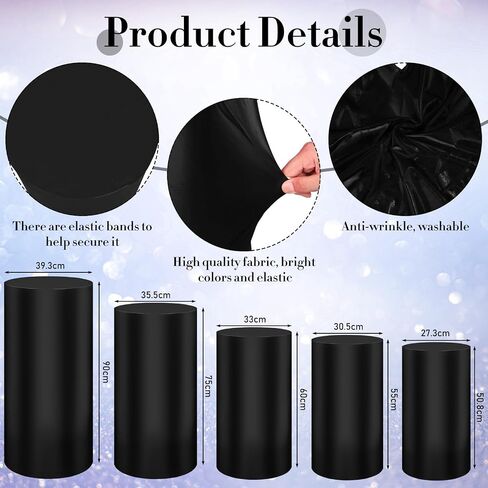 5 Pcs Party Cylinder Stand Covers Spandex Pedestal Cover Assorted Size Elastic Cylinder Covers for Metal Cylinder Pedestal Stands Wedding, Pedestal Stand Not Included (Pink) in Saudi Arabia