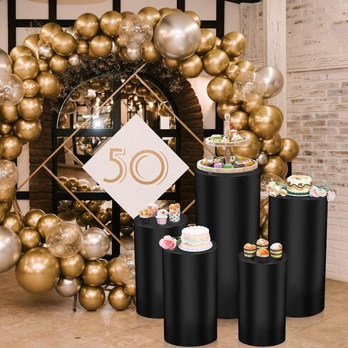 5 Pcs Party Cylinder Stand Covers Spandex Pedestal Cover Assorted Size Elastic Cylinder Covers for Metal Cylinder Pedestal Stands Wedding, Pedestal Stand Not Included (Pink) in Saudi Arabia
