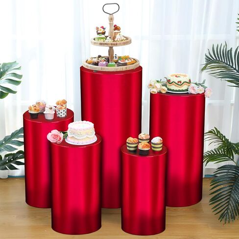 5 Pcs Party Cylinder Stand Covers Spandex Pedestal Cover Assorted Size Elastic Cylinder Covers for Metal Cylinder Pedestal Stands Wedding, Pedestal Stand Not Included (Pink) in Saudi Arabia