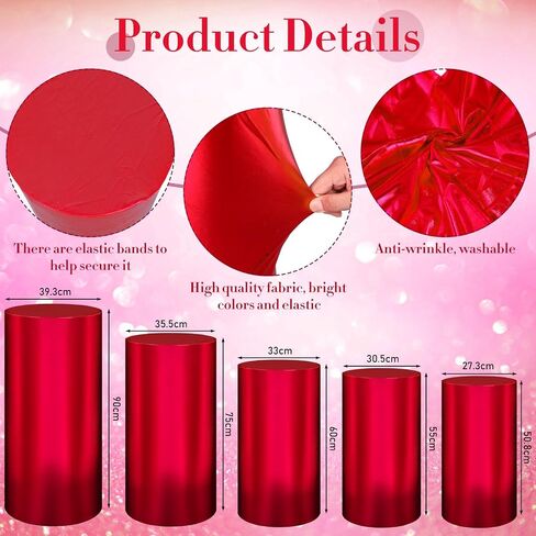 5 Pcs Party Cylinder Stand Covers Spandex Pedestal Cover Assorted Size Elastic Cylinder Covers for Metal Cylinder Pedestal Stands Wedding, Pedestal Stand Not Included (Pink) in Saudi Arabia