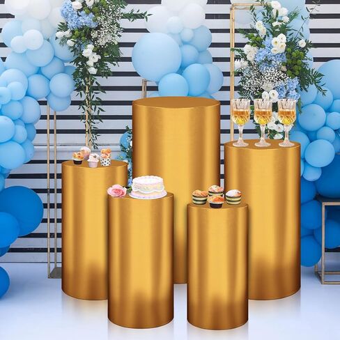 5 قطع من أغطية حامل أسطوانة الحفلات، غطاء قاعدة من الألياف اللدنة بأحجام متنوعة، أغطية أسطوانة مرنة لقاعدة أسطوانة معدنية لحفلات الزفاف، حامل القاعدة غير متضمن (وردي) in Saudi Arabia