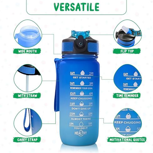 Half Gallon Water Bottle with Time Marker - 64 oz Water Bottle with Straw - Big Water Bottle - Large Water Bottle (Orange Blue Gradient) in Saudi Arabia