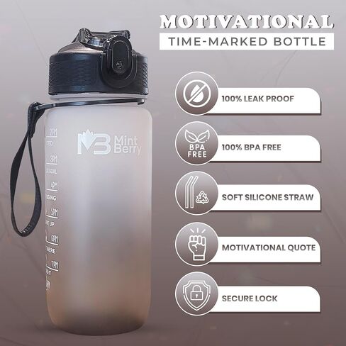 Half Gallon Water Bottle with Time Marker - 64 oz Water Bottle with Straw - Big Water Bottle - Large Water Bottle (Orange Blue Gradient) in Saudi Arabia