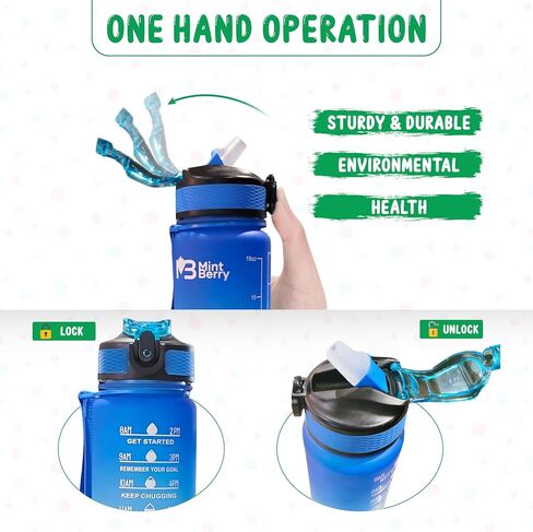 Half Gallon Water Bottle with Time Marker - 64 oz Water Bottle with Straw - Big Water Bottle - Large Water Bottle (Orange Blue Gradient) in Saudi Arabia
