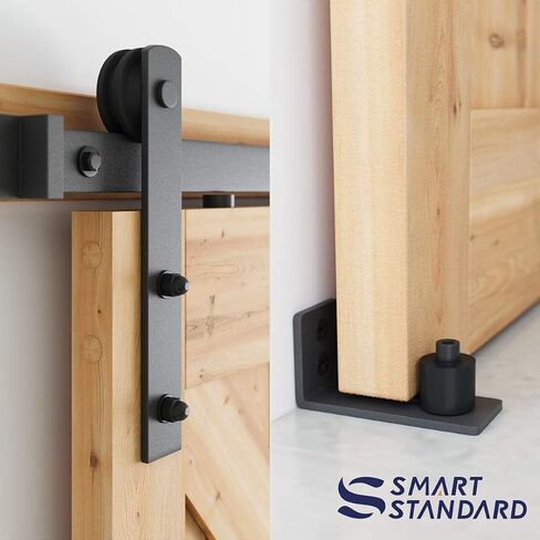 SMARTSTANDARD 10 FT Heavy Duty Double Gate Sliding Barn Door Hardware Kit, 10ft Double Rail, Black, (Whole Set includes 2X Pull Handle Set & 2X Floor Guide) Fit 30" Wide Door Panel (I Shape Hangers) in Saudi Arabia
