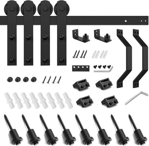 SMARTSTANDARD 10 FT Heavy Duty Double Gate Sliding Barn Door Hardware Kit, 10ft Double Rail, Black, (Whole Set includes 2X Pull Handle Set & 2X Floor Guide) Fit 30" Wide Door Panel (I Shape Hangers) in Saudi Arabia