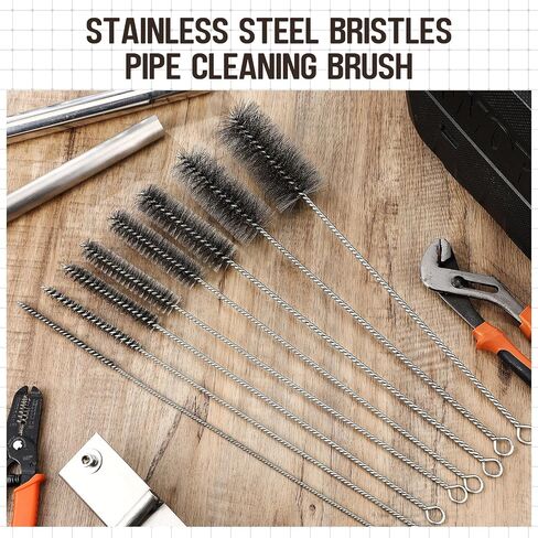 Baderke 16 Inch Long Pipe Cleaning Brush Stainless Steel Bristles Pipe Cleaning Brush Bore Brush Bristles Wire Brush (8 Pcs) in Saudi Arabia