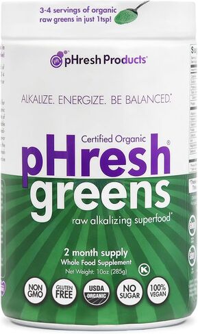 pHresh - مسحوق Greens Raw القلوي Superfood Greens - كمية تكفي لمدة شهرين - نباتي، كوشير، خالي من الغلوتين - إنزيمات طبيعية، مغذيات - معتمد للصيام المتقطع - 10 أونصة in Saudi Arabia