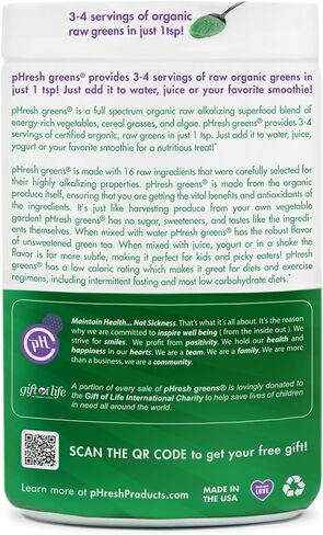 pHresh - مسحوق Greens Raw القلوي Superfood Greens - كمية تكفي لمدة شهرين - نباتي، كوشير، خالي من الغلوتين - إنزيمات طبيعية، مغذيات - معتمد للصيام المتقطع - 10 أونصة in Saudi Arabia