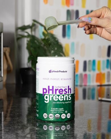 pHresh - مسحوق Greens Raw القلوي Superfood Greens - كمية تكفي لمدة شهرين - نباتي، كوشير، خالي من الغلوتين - إنزيمات طبيعية، مغذيات - معتمد للصيام المتقطع - 10 أونصة in Saudi Arabia