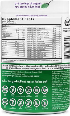 pHresh - مسحوق Greens Raw القلوي Superfood Greens - كمية تكفي لمدة شهرين - نباتي، كوشير، خالي من الغلوتين - إنزيمات طبيعية، مغذيات - معتمد للصيام المتقطع - 10 أونصة in Saudi Arabia