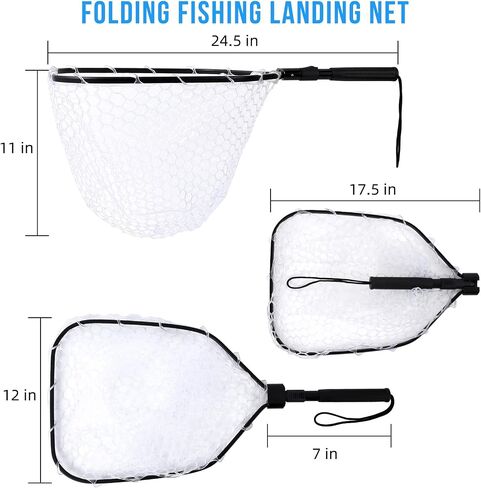 Trout Fishing Net Fly Fishing Landing Net, Soft Rubber Catch and Release Fish Net with Wooden Handle Frame, Lightweight Trout Net for Men Women in Saudi Arabia