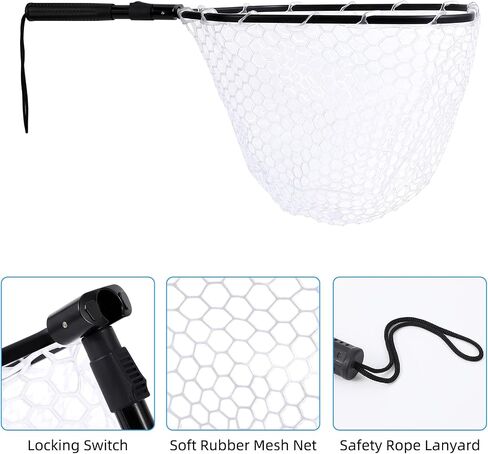 Trout Fishing Net Fly Fishing Landing Net, Soft Rubber Catch and Release Fish Net with Wooden Handle Frame, Lightweight Trout Net for Men Women in Saudi Arabia
