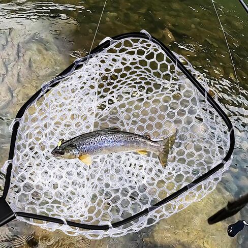 Trout Fishing Net Fly Fishing Landing Net, Soft Rubber Catch and Release Fish Net with Wooden Handle Frame, Lightweight Trout Net for Men Women in Saudi Arabia