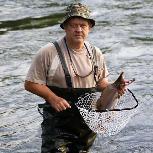 Trout Fishing Net Fly Fishing Landing Net, Soft Rubber Catch and Release Fish Net with Wooden Handle Frame, Lightweight Trout Net for Men Women in Saudi Arabia
