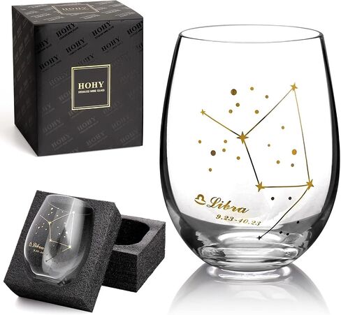 HOHY الميزان النبيذ الزجاج الميزان هدية 20oz، الميزان Stemless النبيذ الزجاج، كوكبة نظارات زودياك تسجيل تحديد التصميم، هدية ابراج، هدايا علم التنجيم للنساء الرجال in Kuwait