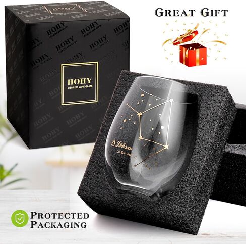 HOHY الميزان النبيذ الزجاج الميزان هدية 20oz، الميزان Stemless النبيذ الزجاج، كوكبة نظارات زودياك تسجيل تحديد التصميم، هدية ابراج، هدايا علم التنجيم للنساء الرجال in Kuwait