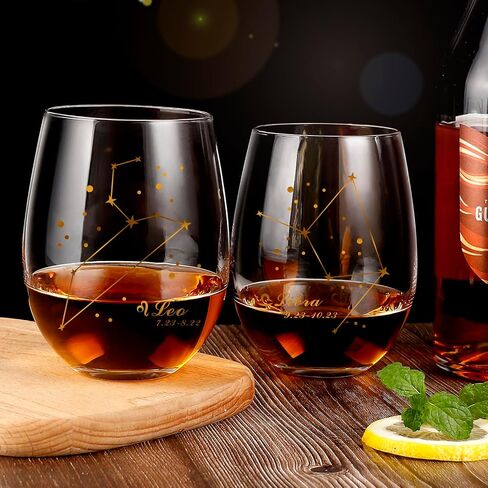HOHY الميزان النبيذ الزجاج الميزان هدية 20oz، الميزان Stemless النبيذ الزجاج، كوكبة نظارات زودياك تسجيل تحديد التصميم، هدية ابراج، هدايا علم التنجيم للنساء الرجال in Kuwait