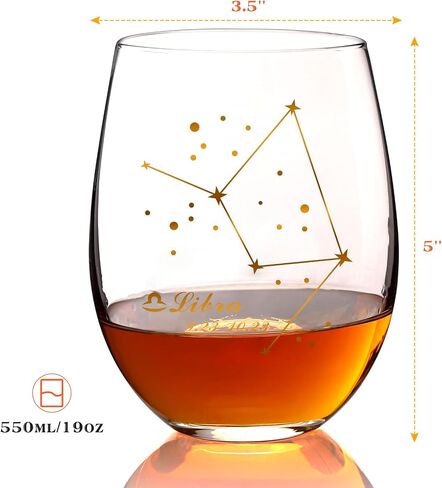 HOHY الميزان النبيذ الزجاج الميزان هدية 20oz، الميزان Stemless النبيذ الزجاج، كوكبة نظارات زودياك تسجيل تحديد التصميم، هدية ابراج، هدايا علم التنجيم للنساء الرجال in Kuwait