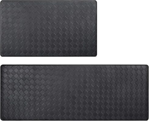 Schliersee Black Kitchen Mats Set of 2, Cushioned Anti Fatigue Kitchen Mat, Non Slip Washable Kitchen Floor Rug, Ergonomic Standing Comfort Foam Rugs for Bathroom, Office, Bedroom (47x17, 29x17 inch) in Saudi Arabia