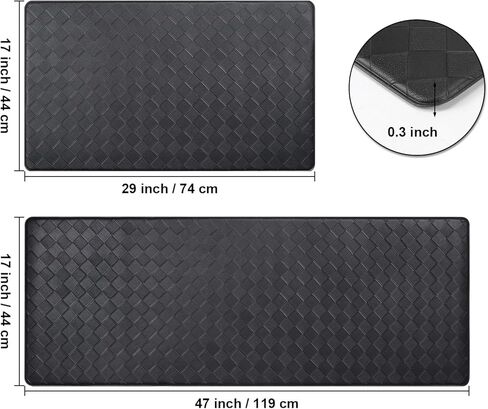 Schliersee Black Kitchen Mats Set of 2, Cushioned Anti Fatigue Kitchen Mat, Non Slip Washable Kitchen Floor Rug, Ergonomic Standing Comfort Foam Rugs for Bathroom, Office, Bedroom (47x17, 29x17 inch) in Saudi Arabia