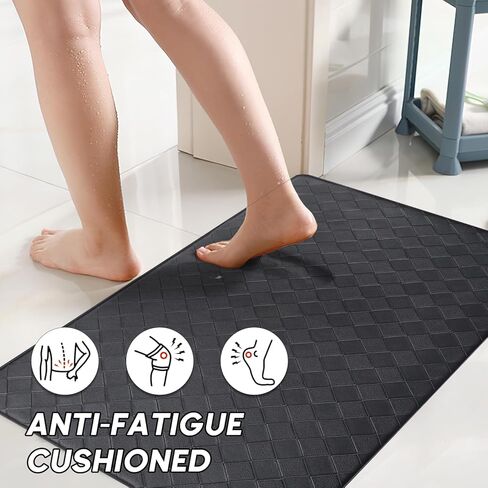 Schliersee Black Kitchen Mats Set of 2, Cushioned Anti Fatigue Kitchen Mat, Non Slip Washable Kitchen Floor Rug, Ergonomic Standing Comfort Foam Rugs for Bathroom, Office, Bedroom (47x17, 29x17 inch) in Saudi Arabia