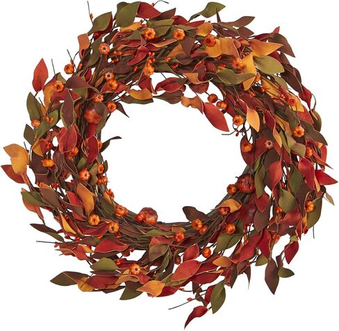 Nearly Natural 20in. Harvest Leaf and Mini Pumpkin Artificial Wreath in Saudi Arabia
