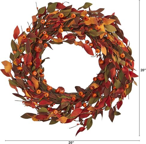 Nearly Natural 20in. Harvest Leaf and Mini Pumpkin Artificial Wreath in Saudi Arabia