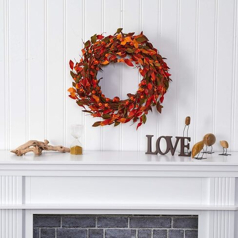 Nearly Natural 20in. Harvest Leaf and Mini Pumpkin Artificial Wreath in Saudi Arabia