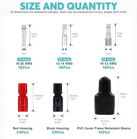 مجموعة متنوعة من الموصلات 108 قطعة مع موصلات طرفية سريعة الفصل 15/30/45 أمبير وموصلات طاقة معيارية وأكمام غطاء PVC in Kuwait