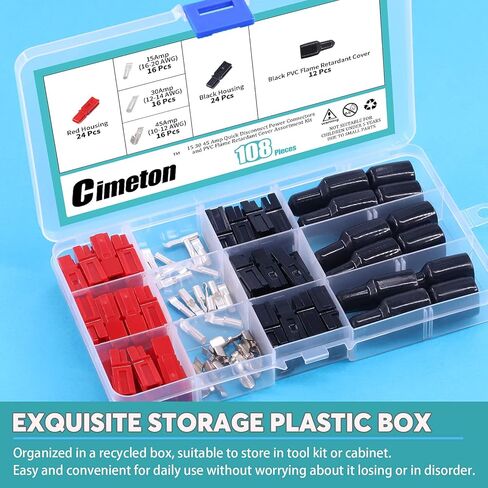 مجموعة متنوعة من الموصلات 108 قطعة مع موصلات طرفية سريعة الفصل 15/30/45 أمبير وموصلات طاقة معيارية وأكمام غطاء PVC in Kuwait