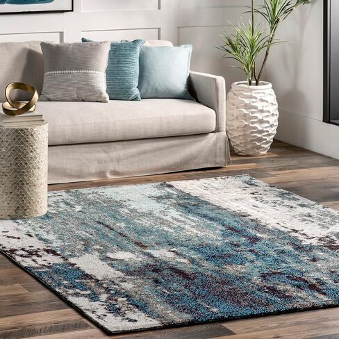 سجادة منطقة مجردة من NuLOOM Haydee Glacial، مقاس 8x10، أزرق in Saudi Arabia