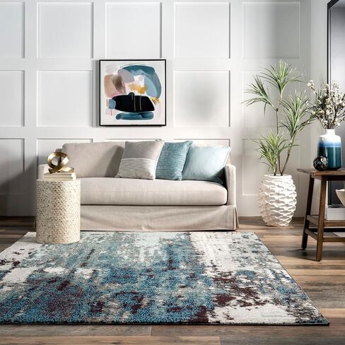 سجادة منطقة مجردة من NuLOOM Haydee Glacial، مقاس 8x10، أزرق in Saudi Arabia