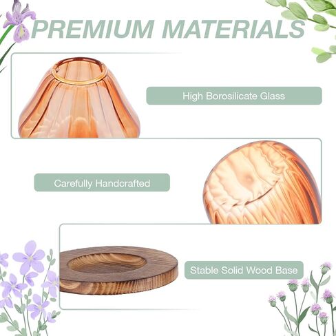 NiHome Handcrafted Mushroom Glass Planter with Wooden Base Set of 4, Cute Indoor Greenery Plant Propagation Stations,High Borosilicate Glass Mushroom Vases for Flowers,Hydroponics & Home Decor (Brown) in Saudi Arabia