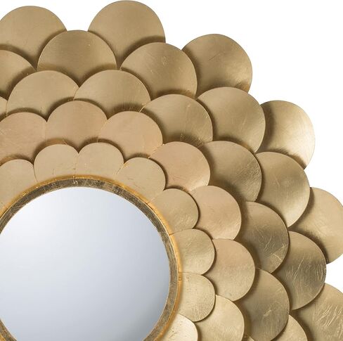 مرآة تثبيت على الحائط مستديرة مقاس 32 بوصة من Benjara، ديكور زهور مزهرة، حديد بلمسة نهائية ذهبية in Kuwait