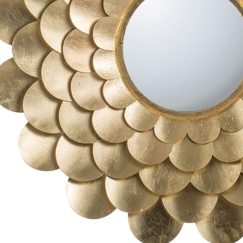مرآة تثبيت على الحائط مستديرة مقاس 32 بوصة من Benjara، ديكور زهور مزهرة، حديد بلمسة نهائية ذهبية in Kuwait