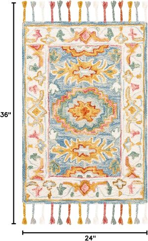سجادة عداء من مجموعة SAFAVIEH Aspen - 2'3" x 9'، أزرق وعاجي، صوف بوهو مضفر يدويًا، مثالية للمناطق ذات حركة المرور العالية في غرفة المعيشة وغرفة النوم (APN117M) in Saudi Arabia