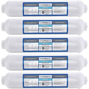 5 Pack - Hydronix ICF-10 Reverse Osmosis Post Polishing, Fridge & Ice Inline Coconut GAC Water Filter, 2000 Gal 1/4" NPT