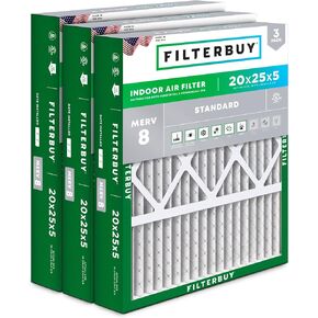 Filterbuy 20x25x5 Air Filter MERV 8 Dust Defense (3-Pack), Pleated HVAC AC Furnace Air Filters for Honeywell FC100A1037, Lennox X6673, Carrier, and More (Actual Size: 19.88 x 24.75 x 4.38 Inches)