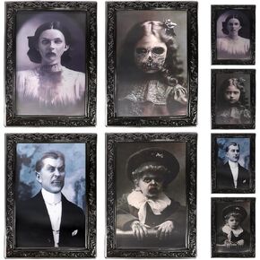 4PCS Halloween Decorations 3D Changing Face Scary Picture Frame Halloween Moving Portrait Pictures Indoor Horror Gothic Posters Creepy Haunted Mansion Halloween Party House Door Wall Decor
