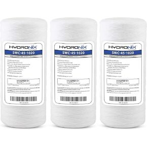 Hydronix HX-SWC-45-1020/3 Universal Whole House Sediment String Wound Water Filter Cartridge 4.5" x 10"-20 Micron-3 Pack, White
