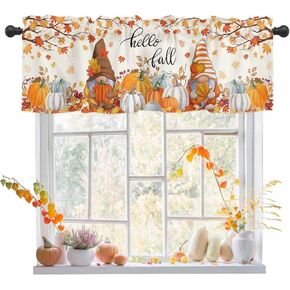 Fall Kitchen Curtains Valances for Windows Fall Harvest Valance Curtains for Bathroom - Rod Pocket Window Treatment for Living Room Bedroom Decor 54x18 Inch Thanksgiving Pumpkin Maple Leaf Orange