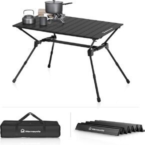 Folding Camping Table Adjustable Heights, 35″ Wide Tabletop Portable Camping Table, Aluminum Roll-up Camping Table w/Carrying Bag for Picnic, Grill, Fishing, Beach, Suitable for 2-4 People