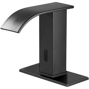 Automatic Sensor Bathroom Vessel Sink Faucet Chrome Electronic Motion Bathroom Faucet Waterfall Square Body Touchless Hands Free Energy Saving Water Tap Dual Powered One Hole Vanity Basin Faucet