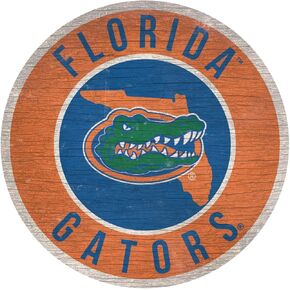 Florida Gators Sign Wood 12 Inch Round State Design