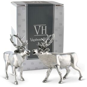 Vagabond House Pewter Deer/Elk Salt and Pepper Shakers Set Artisan Designer Handcrafted for Cabin Lodge Mountain Décor 4.5 inch Tall