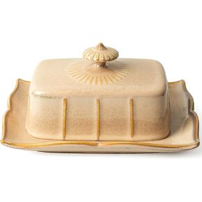 Butter Dish with Lid for Countertop, Large Ceramics Butter Dish Container, 7.5 Inch Butter Holder with Handle, White