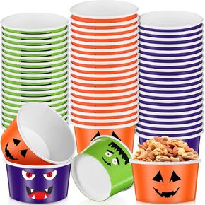 Yungyan 60 Pcs Halloween Treat Snack Cups 9 oz Halloween Ice Cream Cups Ghost Pumpkin Paper Bowls Trick or Treat Disposable Soup Bowls for Sundae Yogurt Halloween Party Supply