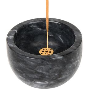Natural Marble Incense Holder with Brass 9 Holes Incense Stick Holder, Incense Burner ash Catcher, for Meditation Incense Burning, Easily Grab Incense Ash (Black)