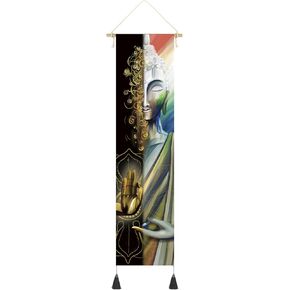 Hanging Poster Canvas Wall Art Banner Buddha Art Canvas Zen Decor Happiness Quote Motivational Meditation Tapestry for Wall Decor Hanging Tapestry Decoration For Yoga,Room,Buda (13''x 56''/33x142cm)